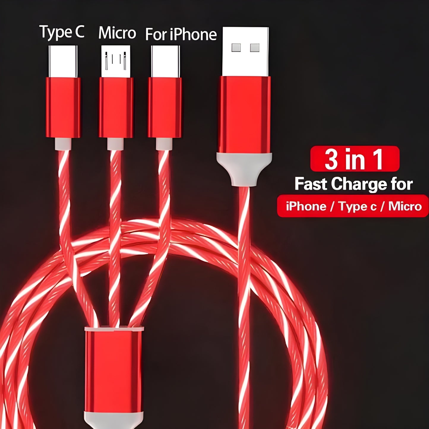 iLED Glowing 3-in-1 Cable Charger